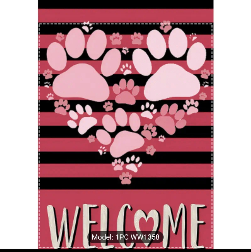 Any 2 Fer $12 - Pink and Black Striped Welcome Flag - Picture 2 of 4